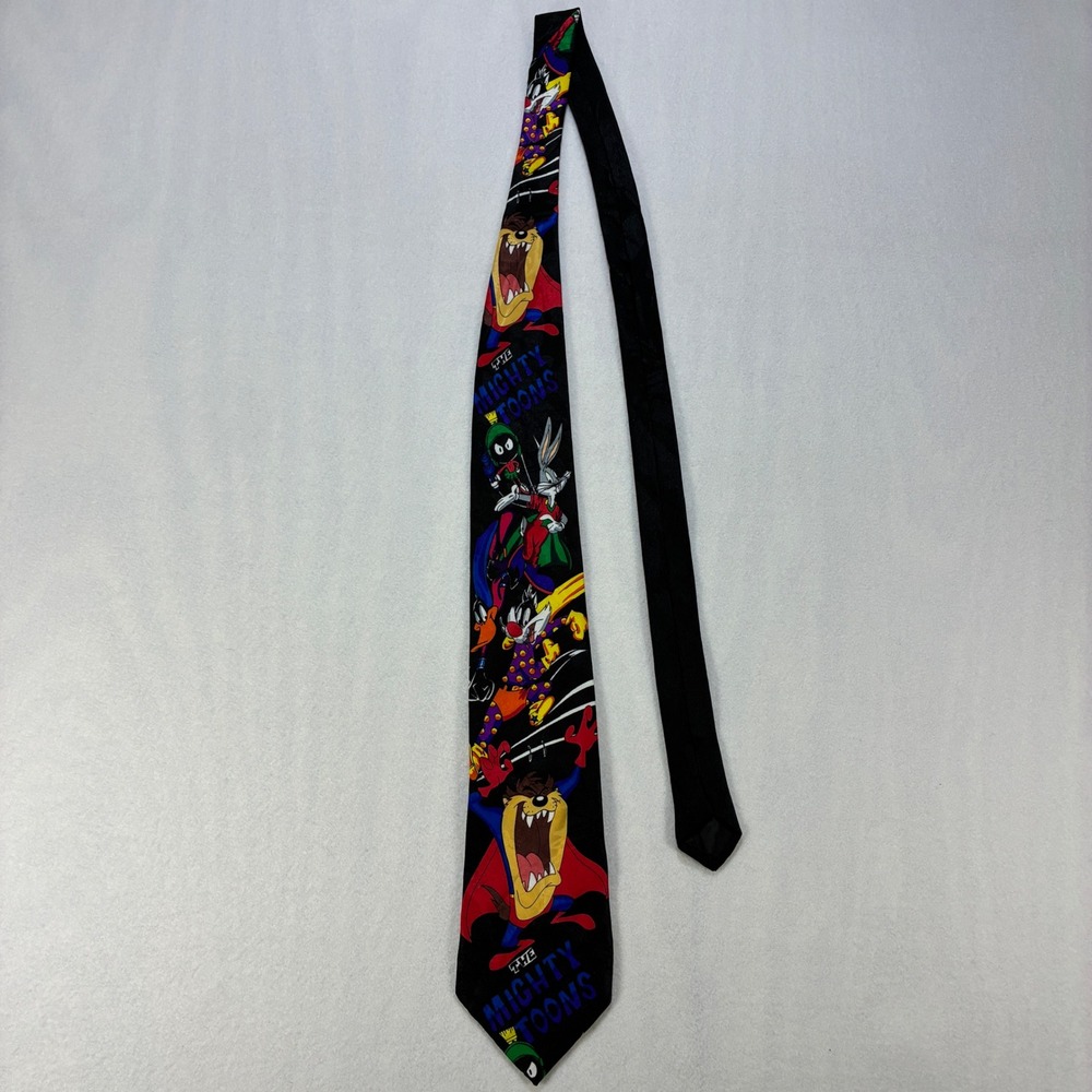 Looney Tunes Mania Mighty Toons Vintage 1993 Necktie Mens Superhero Black OS
